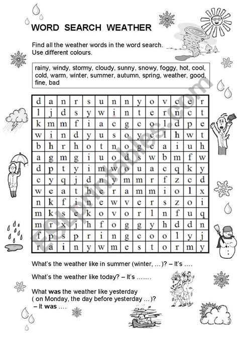 Word Search Weather Esl Worksheet By Marylin