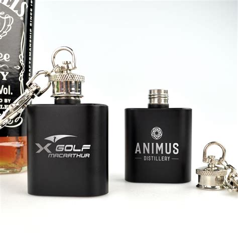 Engraved Promotional Mini Hip Flask Keyring Personalised Favours