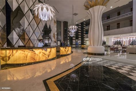 Lobby Entrance With Reception Desk And Lounge Area High Res Stock Photo