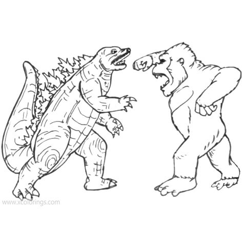 Free printable coloring pages for kids and adults. Battle of Godzilla Vs Kong Coloring Pages - XColorings.com