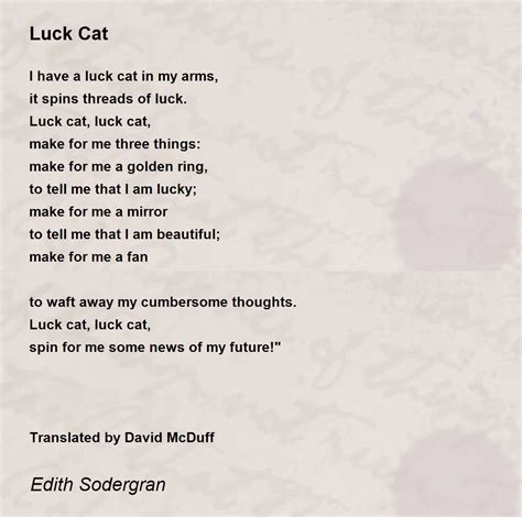 Luck Cat Luck Cat Poem By Edith Sodergran