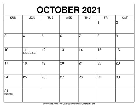 Blank October 2021 Calendar Example Calendar Printable