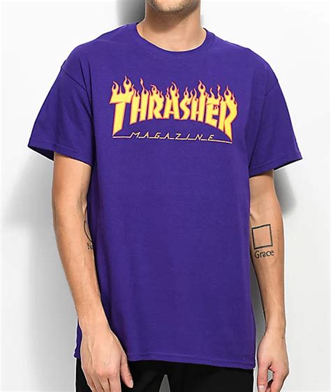 Thrasher Flame Logo Purple T Shirt Zumiezca
