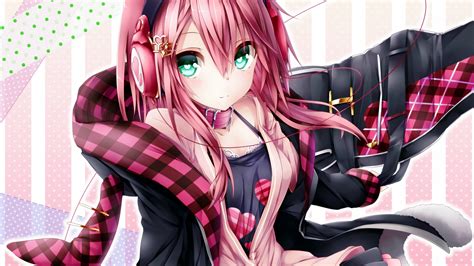 Download 750x1334 Anime Girl Pink Hair Headphones Scarf Collar