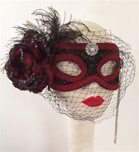 Red Black Masquerade Mask Ballroom Steampunk Mask Handmade Etsy