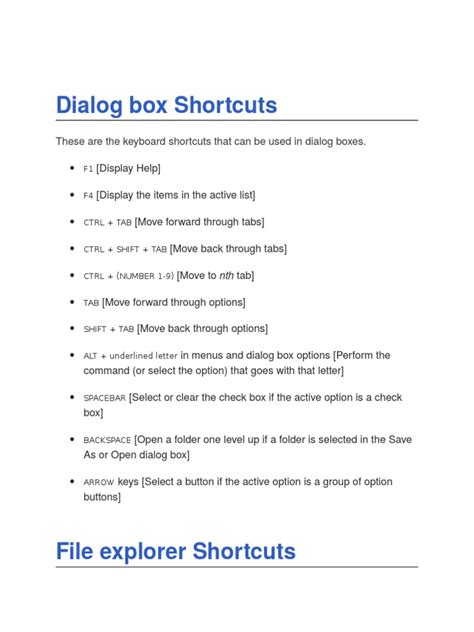 Dialog Box Shortcuts Pdf