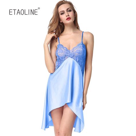 Etaoline 2018 Hot Sexy Silk Nightgown Lingerie Fashion Nightdress Plus