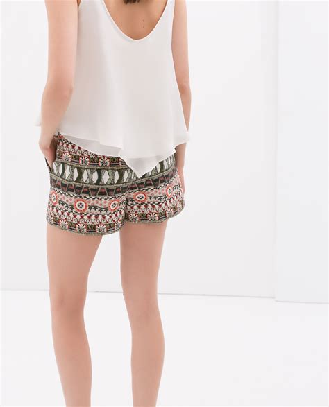 Zara High Waist Printed Shorts In Pink Khaki Lyst