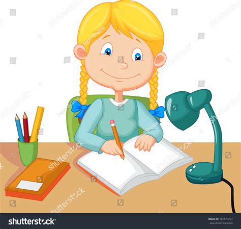 Little Girl Studying Stock Vector Illustration 181473227 Shutterstock