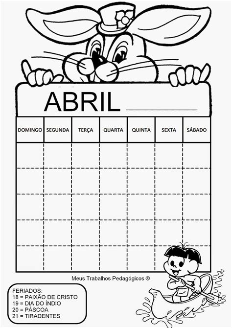 Meus Trabalhos Pedagógicos ® Calendário Abril Para Preencher