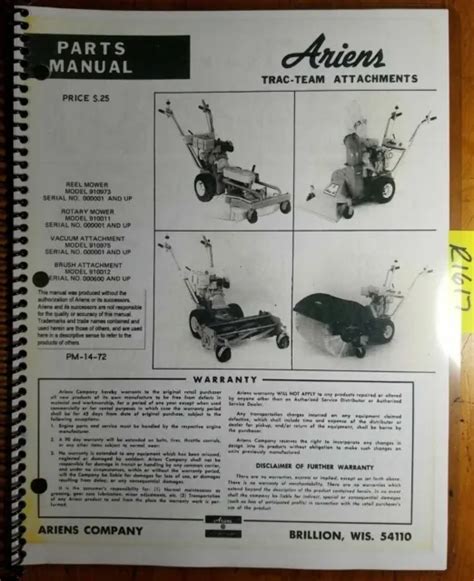 Ariens Trac Team Attachment Reel Rotary Mower Vacuum Brush Parts Manual