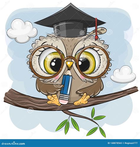 Clever Owl With Pencil And In Graduation Cap Cartoon Vector
