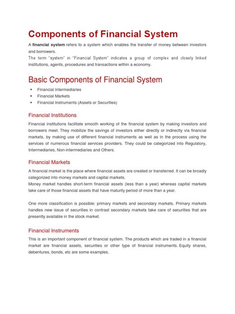 Components Of Financial System Financial Markets Securities Finance