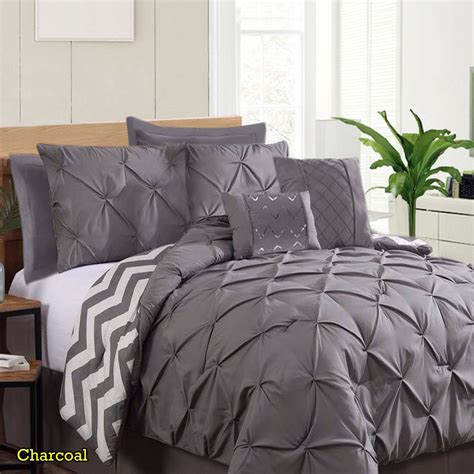 7 Piece Pinch Pleat Comforter Set Charcoal By Ramesses Grey Comforter