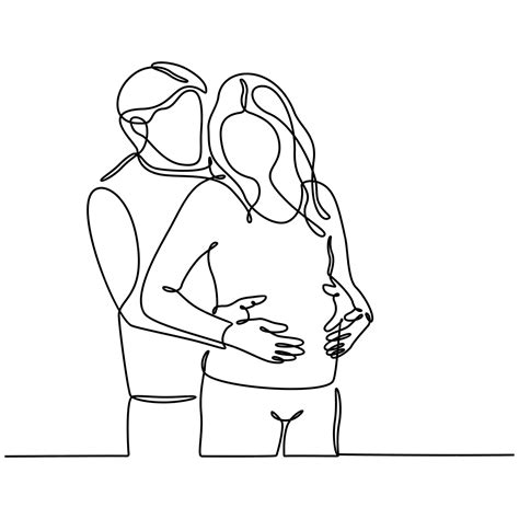 Premium Vector Continuous Line Drawing Loving Man Hugging His Pregnant Wife From Behind Vector