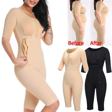 women shapewear bodysuit full body shaper with sleeves 3 in 1 post surgery firm control fajas