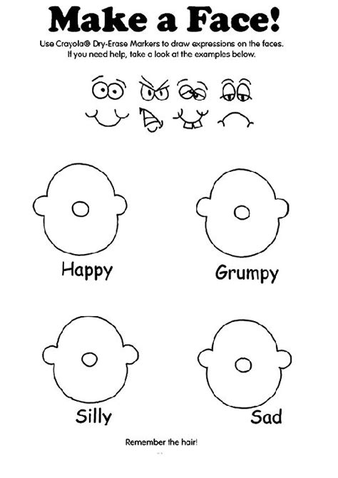 We provide coloring pages, coloring books, coloring games, paintings, coloring pages instructions at here. Make a Face! on crayola.com | Emotions preschool ...