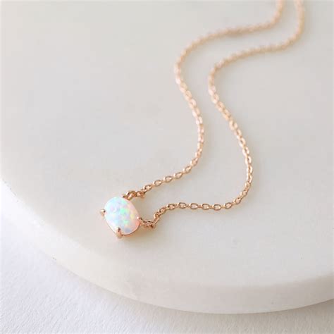 Tiny Opal Stone Rose Gold Necklace Opal Stone Necklace Rose Etsy