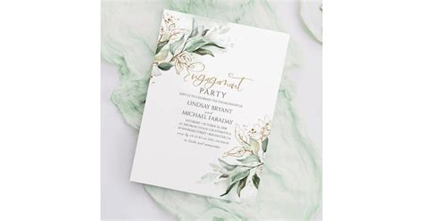 Gold Leaves Greenery Elegant Engagement Party Invitation Zazzle