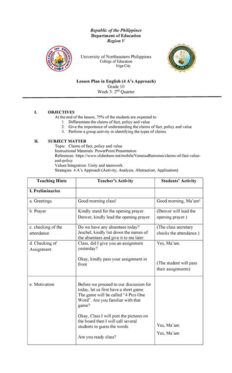 Semi Detailed Lesson Plan Format Deped Randy Kauffman S Coloring Pages