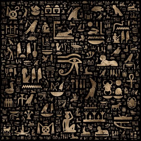 Ancient Egyptian Hieroglyphs Black And Gold Digital Art By Lioudmila