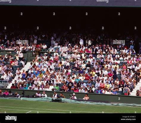 Crowd At Centre Court Wimbledon Tennis Club London England Stock Photo
