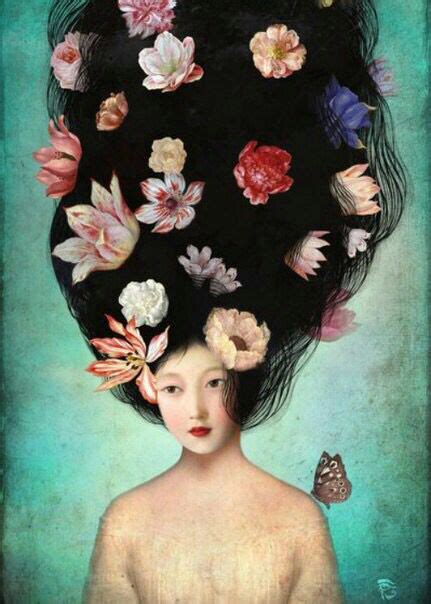 Woman With Flowers In Hair Art Arte Impresionista Ilustraciones