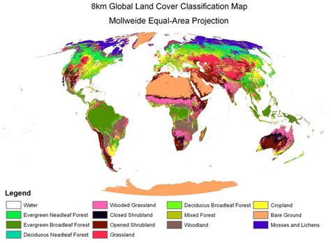 Eight Kilometer Global Land Cover Map In Which 13 Land Cover Classes