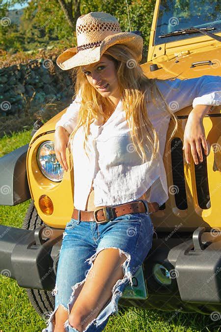 Beautiful Country Girl Posing On A Vehicle Stock Image Image Of Bealt