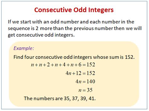 Consecutive Odd Integer Problems Solutions Examples Videos