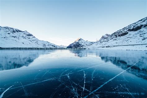 Switzerland Winter Snow Ice Reflection Mountains