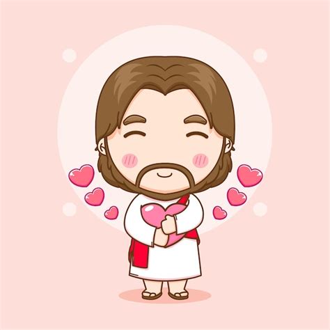 Premium Vector Cartoon Illustration Of Cute Jesus Holding Love