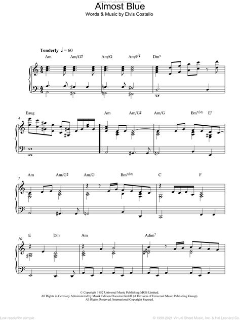 Costello - Almost Blue sheet music for piano solo [PDF]