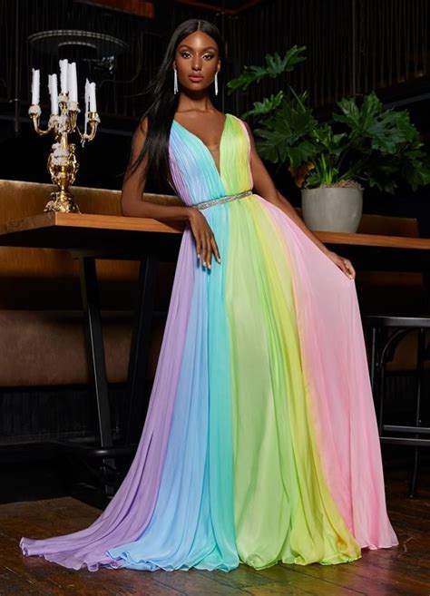 Ashley Lauren Rainbow Chiffon A Line Dress Steal The Show In This Multi Colored Rainbow Chiffon