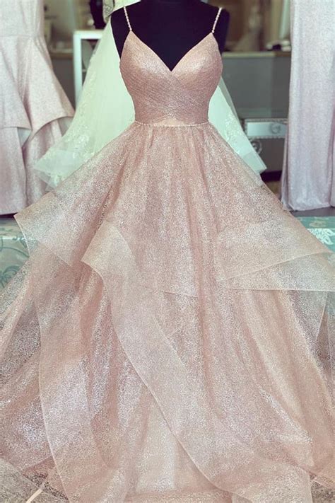 Rose Gold Ball Gown Long Prom Dress 2020 In 2020 Long Prom Gowns