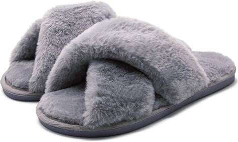 Womens Fluffy Furry Fuzzy Slippers Cross Band Soft Plush
