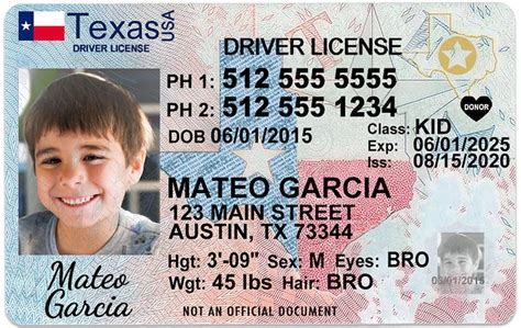 Texas Kid Driver License For Children Under 12 Child Id Card Etsy