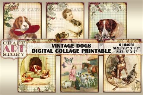 Vintage Dogs Atc Aceo Ephemera Paper Graphic By Craftartstory