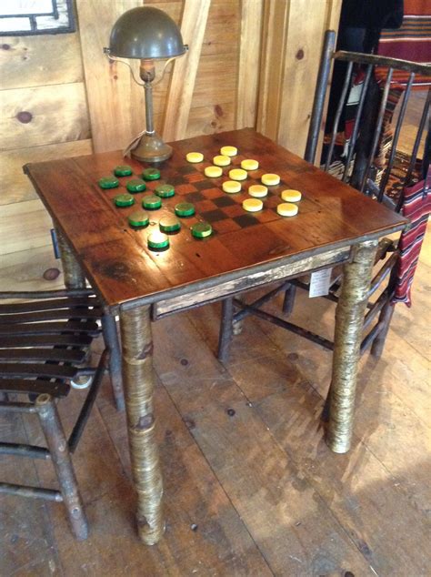 Rustic Checkerchess Table Complete With Antique Bakelite Game Pieces
