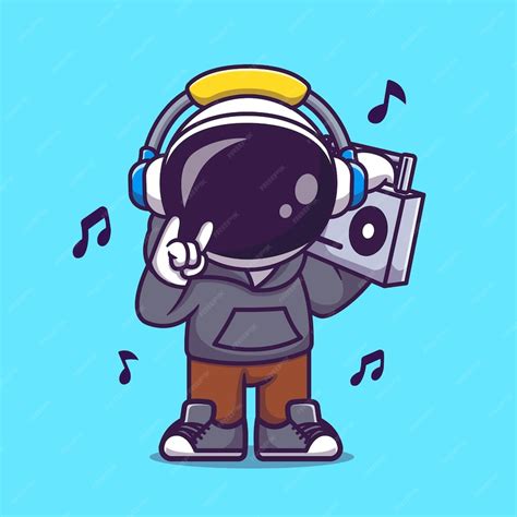 Premium Vector Cute Astronaut Dj Listening Music With Boombox And