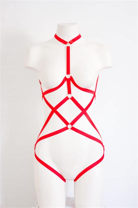 Red Body Harness Lingerie Valentine Fashion Strappy Lingerie Red