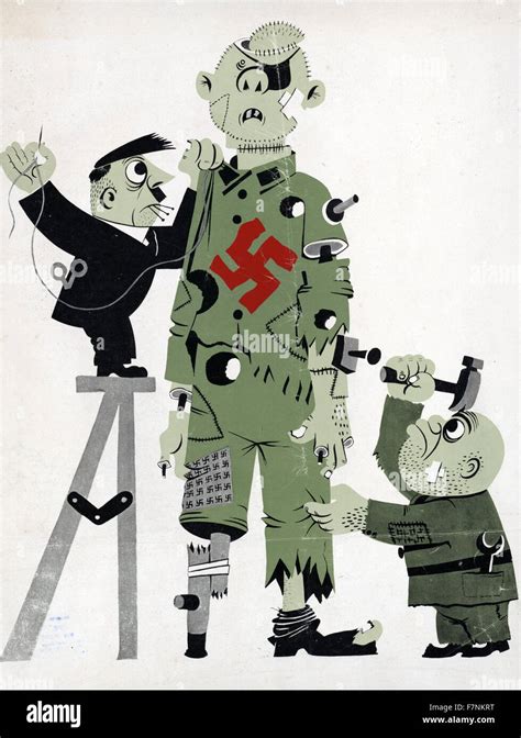 American cartoon de Hitler y Mussolini viradas juntos un títere roto