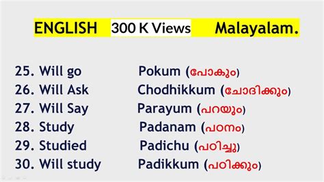 100 Simple And Useful Words In Malayalam And English English With