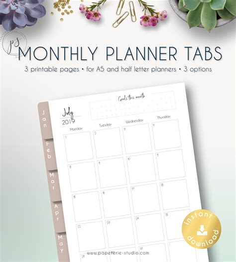 Monthly Planner Tabs Printable To Organize Your Planner Or Etsy