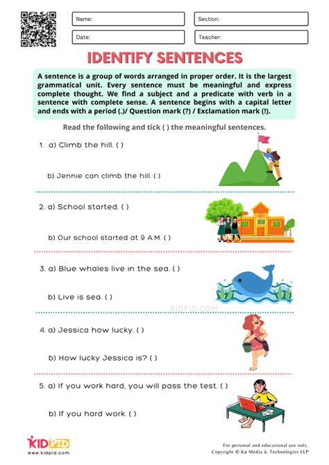 Identify Sentences Printable Worksheets For Grade 2 Kidpid