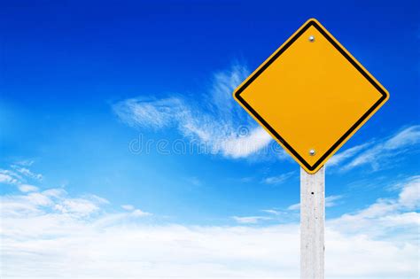 Road Signs Blank Yellow Warning With Sky Background Clipping Path