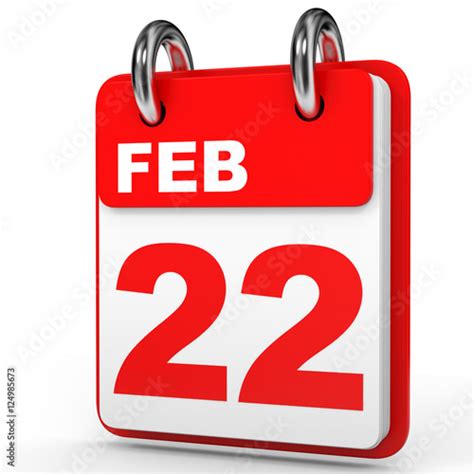 February 22 Calendar On White Background Stock Photo And Royalty