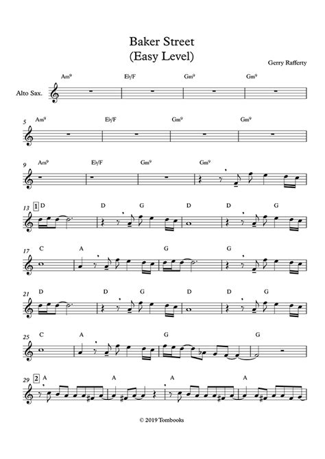 Baker Street Easy Level Alto Sax Gerry Rafferty Saxophone Sheet
