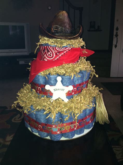 Cowboy Diaper Cake with Cowboy hat piggy bank | Cowboy ...