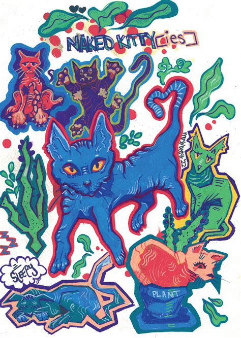 Naked Kitties Posca Markers R Illustration
